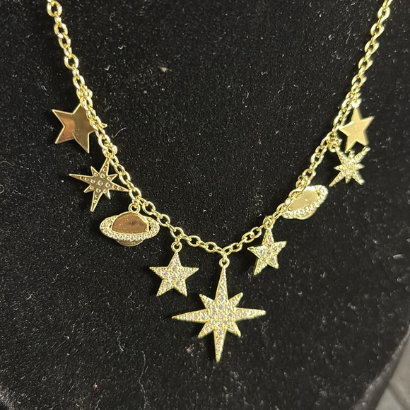 Hespera Dainty Northern Star Orb Charm Gold Tone Necklace Rhinestone - Picture 3 of 9